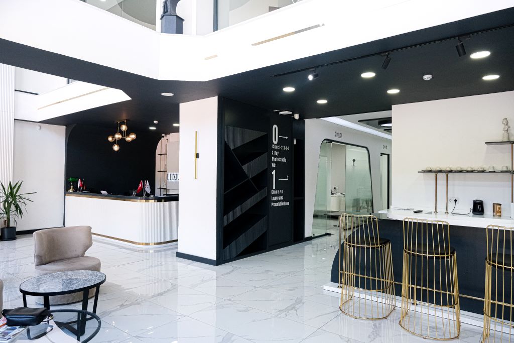 Luxury Dental clinic reception area with modern interior design in Antalya